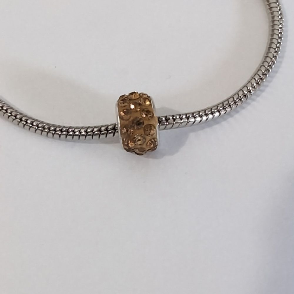 Silver Brown With Brown Rhinestones Charm For Pandora Style Bracelet
